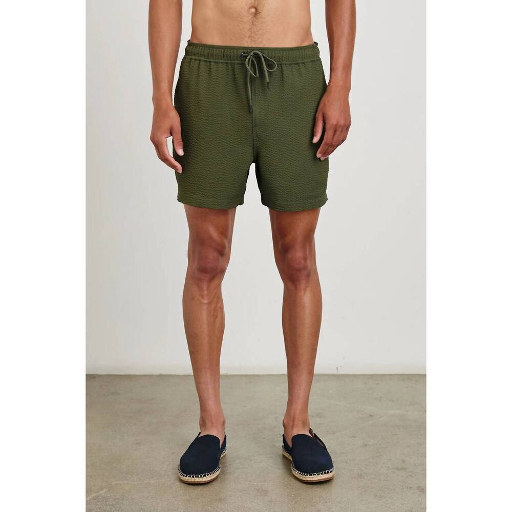 NEW RAILS la brea swim short in olive seersucker